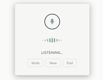 Theostack voice interface showing the microphone and waveform in listening mode